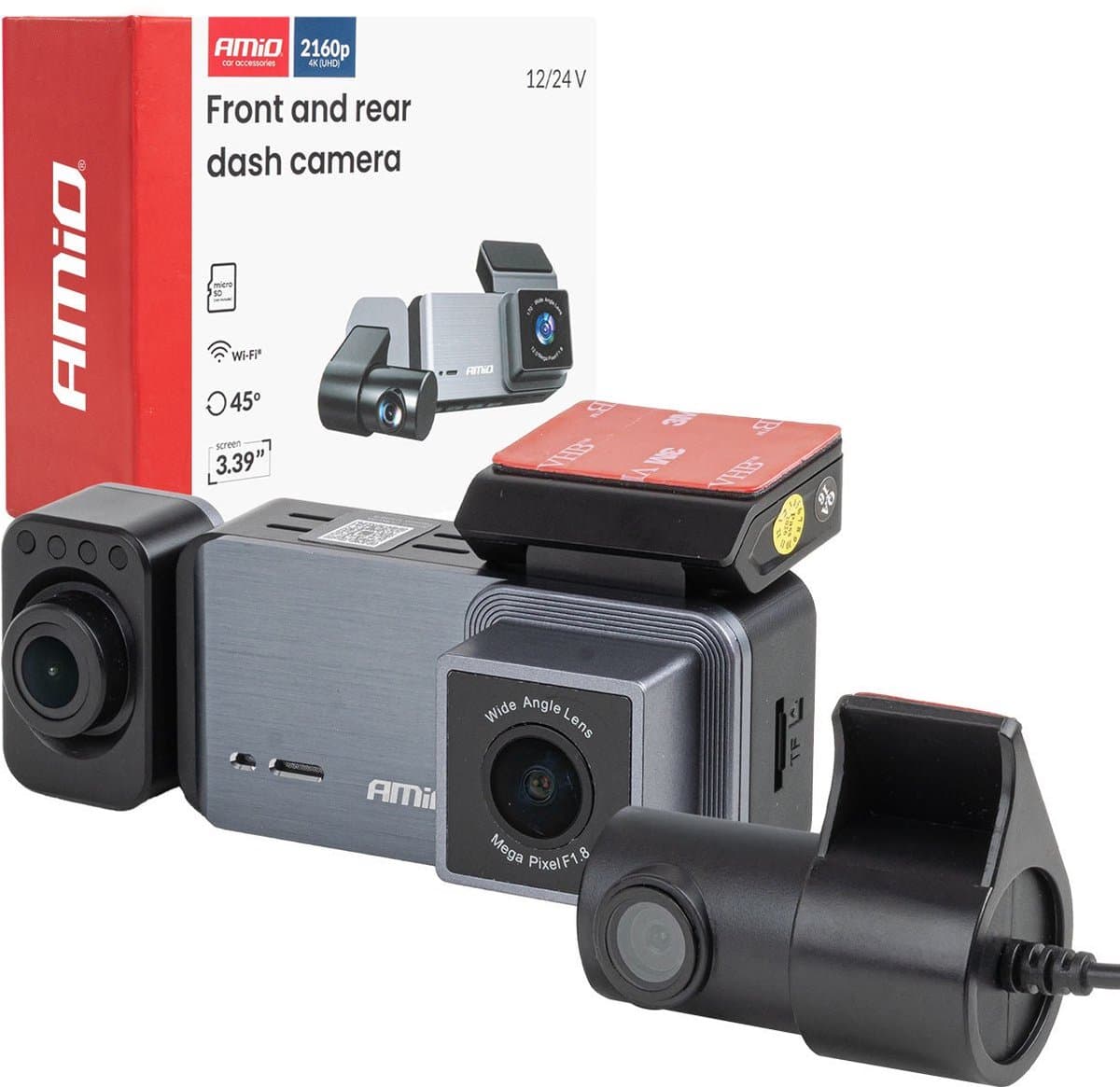 AMiO Dashcam 4K + 2K + 1K WLAN – Triple Camera Auto Camera UHD WiFi 512GB Ondersteuning – Voor, Achter en Interieur Opname 3.39” Display G Sensor Parking Mode — afbeelding 1
