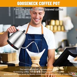 1,2L elektrische gooseneck koffiekan, roestvrijstalen elektrische hittebestendige theemaker met antislip gooseneck handgieten koffie 1360 watt snelle verwarming — thumbnail 3