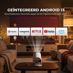 BMN® Premium Mini Beamer 2026 Editie - Smart Projector met 4K ondersteuning - Geschikt voor IOS en Android - WiFi 6 & Bluetooth 5.4 - Android 13.0 - Draagbaar - Inclusief Hdmi kabel - Thuisbioscoop - Wit — thumbnail 3