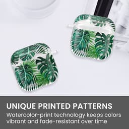 kwmobile Hoes compatibel met Apple Airpods 4 Case - Zachte TPU beschermhoes - Cover in groen / transparant Tropische planten design — thumbnail 2