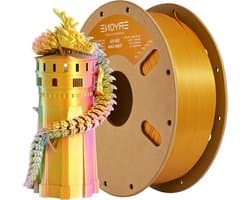 PLA Filament - 3D Print Draad - 3D Printen - Dri-kleur Co-extrusie - 1.75mm 1kg - Turkoois Oranje Goud