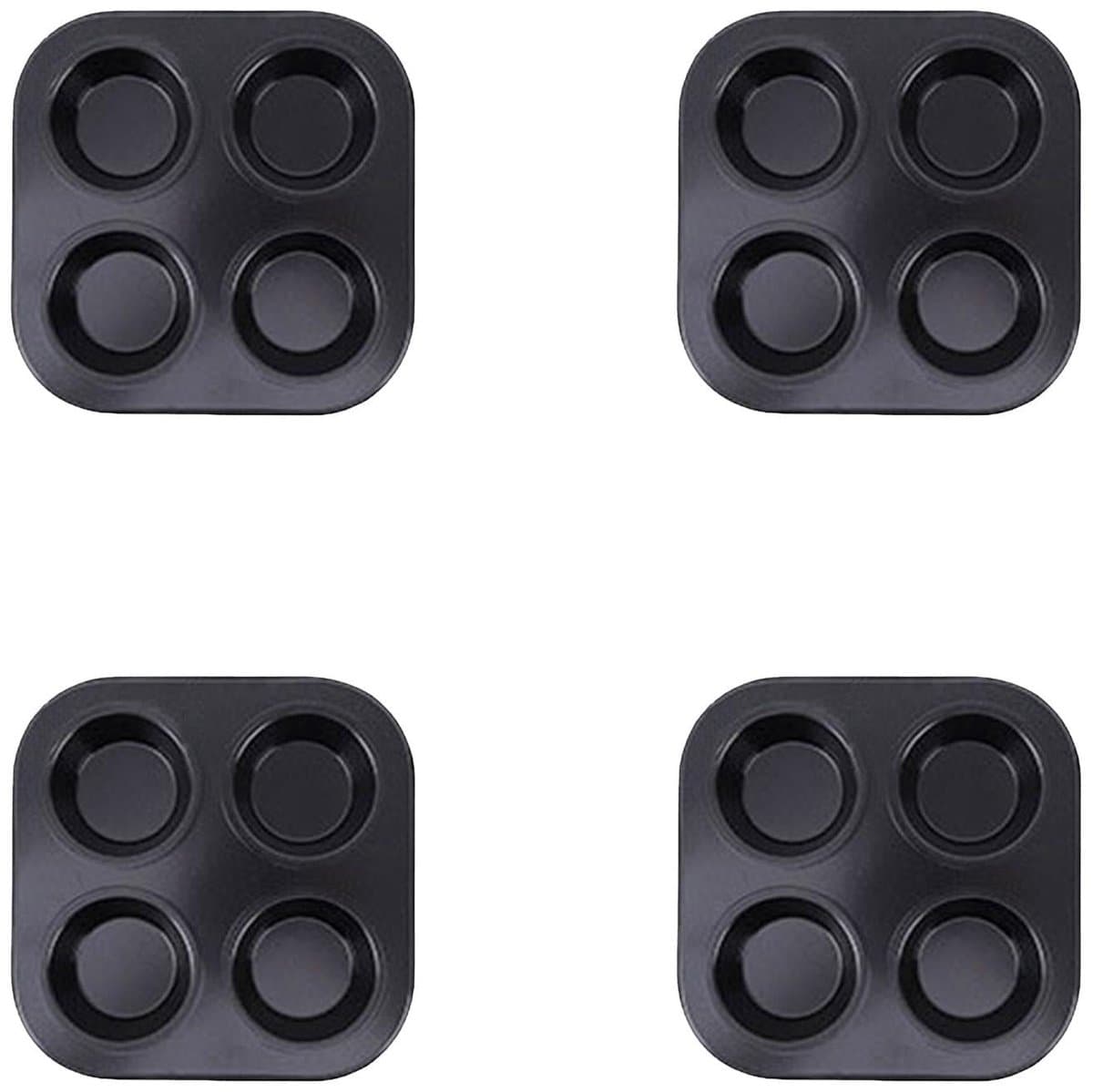 Cupcakevorm voor 4 cupjes, antiaanbaklaag en gemakkelijk schoon te maken, geschikt voor airfryers, kleine ovens, ronde bakvormen, cakevormen, bakplaten, 4-delige bakset voor thuisgebruik - zwart — afbeelding 1