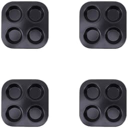 Cupcakevorm voor 4 cupjes, antiaanbaklaag en gemakkelijk schoon te maken, geschikt voor airfryers, kleine ovens, ronde bakvormen, cakevormen, bakplaten, 4-delige bakset voor thuisgebruik - zwart — thumbnail 1