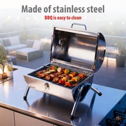 alpina Houtskool BBQ - Draagbare BBQ met Handgreep - Barbecue Camping met Ventilatie En Sluitclip - Houtskoolbarbecue Compact 38 x 30 x 19 cm - RVS — thumbnail 3