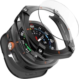 3 in 1 Metalen Hoes voor Samsung Galaxy Watch Ultra 47mm, Stalen Beschermbumper, Harde PC Achterkant en HD Gehard Glas Screen Protector, Zwart/Oranje, Duurzaam en Stijlvol — thumbnail 1