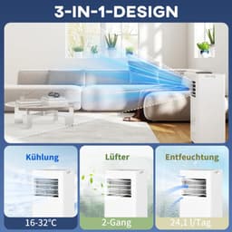 4-in-1 Mobiele Airco - Draagbare Airconditioner - 4-in-1 Koelen, Ontvochtiger, Ventilator & Slaapstand - 9000 BTU - voor 15-28 m² - met Afstandsbediening, Wasbaar Filter, LED-display & 24-uurs Timer - Wit — thumbnail 11