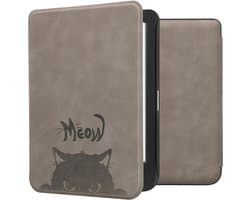 kwmobile e-reader hoesje geschikt voor Kobo Clara BW / Colour hoes - Ereader flip case met standaard - Kunstleren e reader cover - Kat Meow design in grijs / zwart