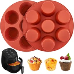 2 stuks - siliconen muffinvormen - bak mal - siliconen bakvorm - taart bakvorm - broodbakvorm - geschikt voor airfryer - anti aanbakvorm voor 7 cups - bakvorm voor muffins , cupcakes , taarten , brood - 20*20 cm - rood — thumbnail 1