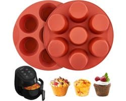 2 stuks - siliconen muffinvormen - bak mal - siliconen bakvorm - taart bakvorm - broodbakvorm - geschikt voor airfryer - anti aanbakvorm voor 7 cups - bakvorm voor muffins , cupcakes , taarten , brood - 20*20 cm - rood