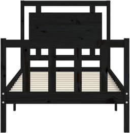 Bedframe 2FT6 Small Single Familiekbed, massief houten bed met hoofdeinde, zwart — thumbnail 3