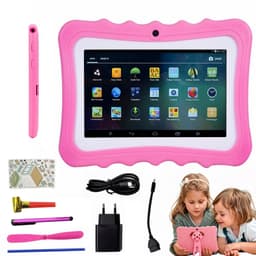 Kindertablet - Roze siliconen beschermhoes - Leertablet - 8 GB RAM + 128 GB opslag - Android 13 - USB-opladen - 7 inch - 1240*600 - Ondersteunt 3G, wifi en ethernet - Geschikt voor kinderen vanaf 3 jaar - Roze — thumbnail 3