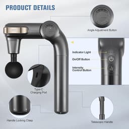 SnelShoppen - Diepweefselmassagepistool met 3 instelbare hoeken, 4 verwisselbare opzetstukken, 5 snelheden en 2800 omw/min, handheld massageapparaat v — thumbnail 5
