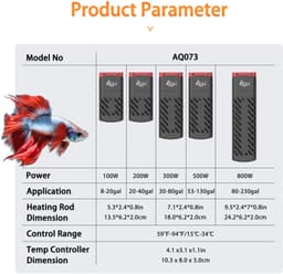 Aquariumverwarming, 100 W, PTC-verwarmingselement met thermostaat, instelbare temperatuur, aquariumverwarming met externe led-controller, display, aquariumverwarming voor 30-100 l — thumbnail 3