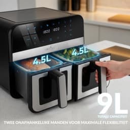 Heteluchtfriteuse XXL - 9 Liter Inhoud - 2400 W Vermogen - Dubbele Kamer - Zilver - Voor Bakken En Grillen — thumbnail 3