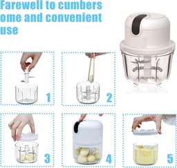 Elektrische hakmolen met USB-aansluiting - mini-keukenmachine - 100 ml - 250 ml - 300 ml - elektrische groentesnijder met 3 scherpe messen - multifunctionele hakmolen knoflookpers voor vlees - groenten — thumbnail 5