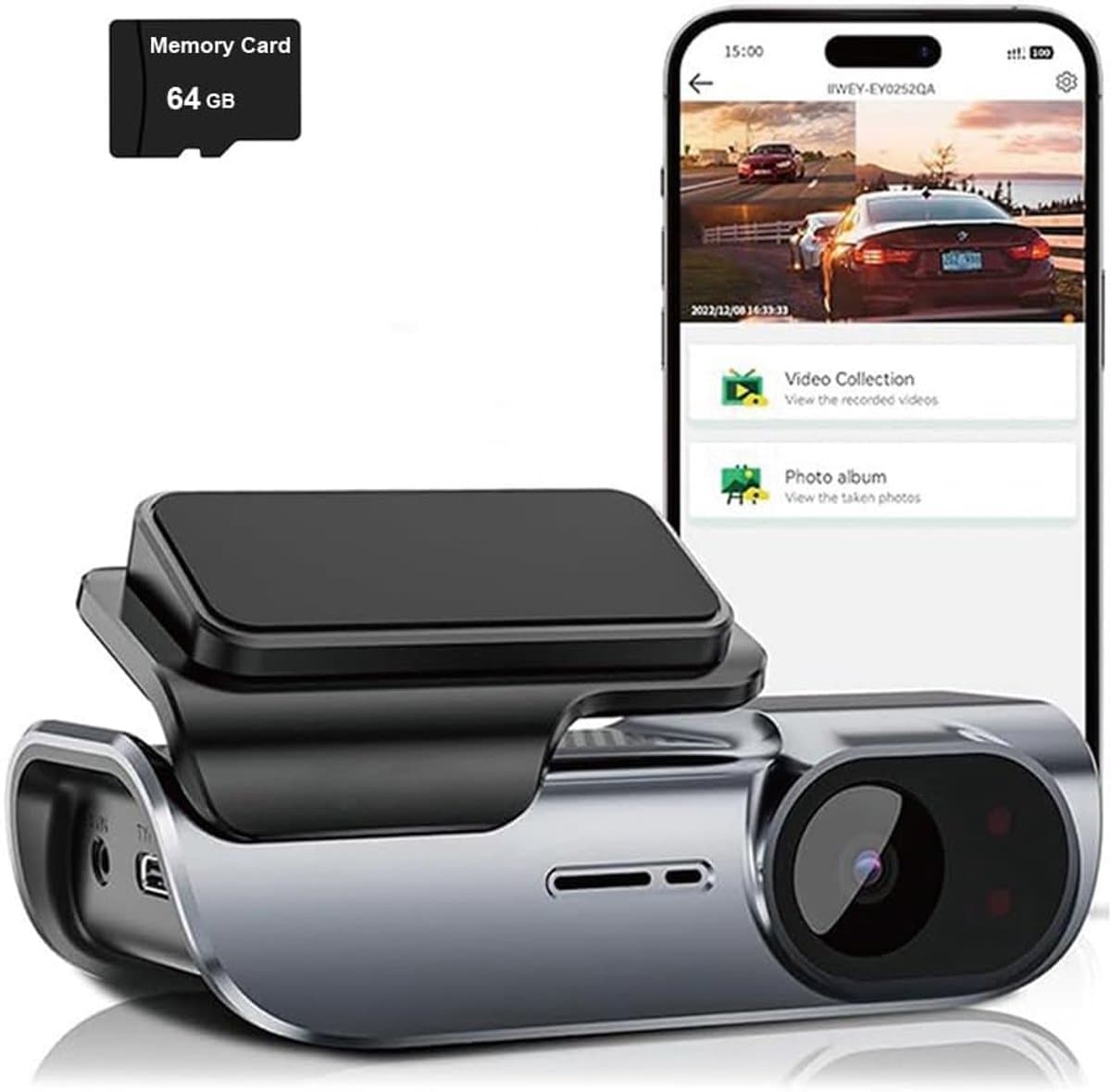 UHD 4K (3840 x 2160p) dashcam voor auto's met ingebouwde wifi, DVR-camera en videorecorder (blackbox), inclusief 24-uurs bewaking en nachtzicht. — afbeelding 1
