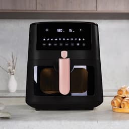 Heteluchtfriteuse - Airfryer frituurpan - Frituren met minder olie - Grote capaciteit - 8 Liter - Zwart Roze — thumbnail 2