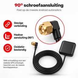 Boscer GPS Antenne - Geschikt voor Android Autoradio & Navigatie - SMA Aansluiting Haaks (90°) - Actieve GPS Ontvanger 28dB - 1,7 Meter Kabel - Zelfklevend - Zwart — thumbnail 2