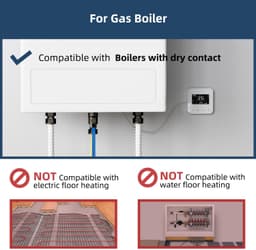 Slimme thermostaat voor combiketel, 2 draden, digitale kamerthermostaat bedrade wifi, programmeerbare verwarmingscontroller muur, werkt op batterijen, compatibel met en zwart — thumbnail 3