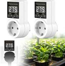 2 stuks thermostaat stopcontact, temperatuurregelaar, verwarmingsthermostaat digitaal met sensor, waterdichte temperatuurschakelaar, smart thermostaat verwarming voor glazen containers, broeikas — thumbnail 1