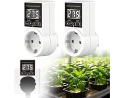 2 stuks thermostaat stopcontact, temperatuurregelaar, verwarmingsthermostaat digitaal met sensor, waterdichte temperatuurschakelaar, smart thermostaat verwarming voor glazen containers, broeikas