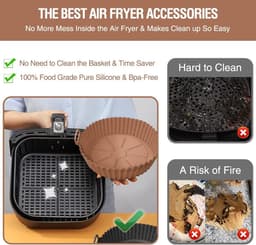 Daity 2 stuks Airfryer siliconen bakvorm, 8 inch Airfryer mandje, siliconen bakvorm, geschikt voor Airfryer oven, herbruikbare bakvorm ovenaccessoires (bruin, zwart) — thumbnail 5