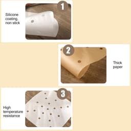 Allecto plus - 100 Stuks Air Fryer Papieren Liners 15cm Niet-klevend Waterdicht Oliebestendig Vierkant Voor Steamer Air Fryer Magnetron Oven (Bruin Geperforeerd) — thumbnail 7