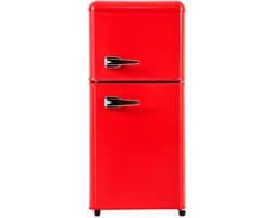Retro Koelkast 42x45,5x88,8cm Rood Twee Deurs 60L Vriezer 102kWh Per Jaar -27°C Tot 13°C LED Licht Energieklasse E Geschikt Voor Kleine Woningen