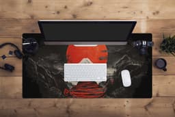 Muismat XXL 100x50 cm - Bureau onderlegger - Bureau mat Krijger - Rode trappen - Zon - Berg - Bureaumat - Gaming mousepad xl - Bureaulegger groot - Computer deskmat — thumbnail 4