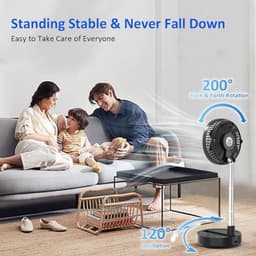 Opvouwbare Oscillerende Staande Ventilator - 10000 mAh Batterij, 8 Inch USB Ventilator voor Buiten, Camping en Reizen — thumbnail 4