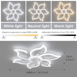 Slimme plafondventilator met LED verlichting, afstandsbediening, en spraakbediening - Stil in zomer/wintermodus, witte kleur — thumbnail 1