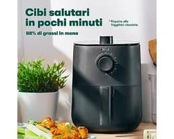 Handmatige heteluchtfriteuse - Olievrij Frituren, Afwasmachine Bestendige Antiaanbakpan en Frituurrek, Matte Zwart