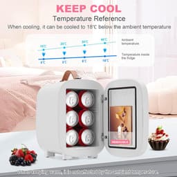 Mini Koelkast 4L met Spiegel – Stille Kleine Koelkast voor Slaapkamer, Kantoor & Auto – Ideaal voor Make-up, Huidverzorging, Drankjes & Snacks – Wit — thumbnail 3