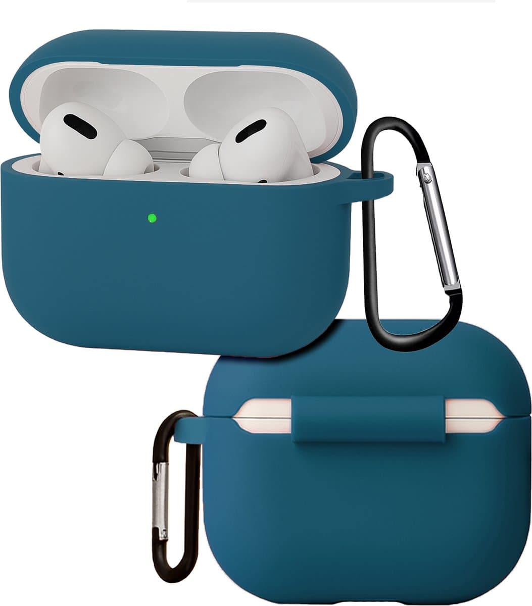 Hoes - Geschikt voor Apple Airpods Pro 3 - Siliconen Hoesje met Clip - Silicone Case Cover - Donkerblauw — afbeelding 1