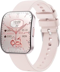 Smartwatch voor Dames en Heren 2025 -1.85inch AMOLED - RVS, Siliconen Bandje - Hartslagmeter - Stappenteller - Slaapmonitor - Multisport - Compatibel met Android en iOS - Waterproof - KLEUR ROZE — thumbnail 2