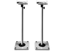 Azomor® Verstelbare zilvergrijze luidsprekerstandaarden met kabelbeheer en kantelfunctie