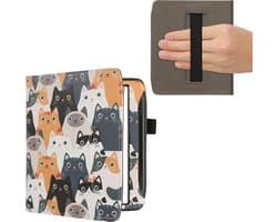 kwmobile flip cover geschikt voor Pocketbook Era / Era Color - Hoes met handgreep en voorvak voor e-reader - Book case in oranje / zwart / wit - Katten design