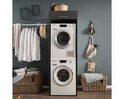 Wasmachinekast Laundreezy | 68 x 68 x 200 cm | Antraciet - Emob - wasmachinekast_dubbel - Zwart - MDF