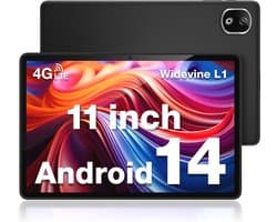 11 Inch Tablet met Android 14 - 8000 mAh, 128 GB, Octa Core, 13 MP Camera, Dual 4G LTE