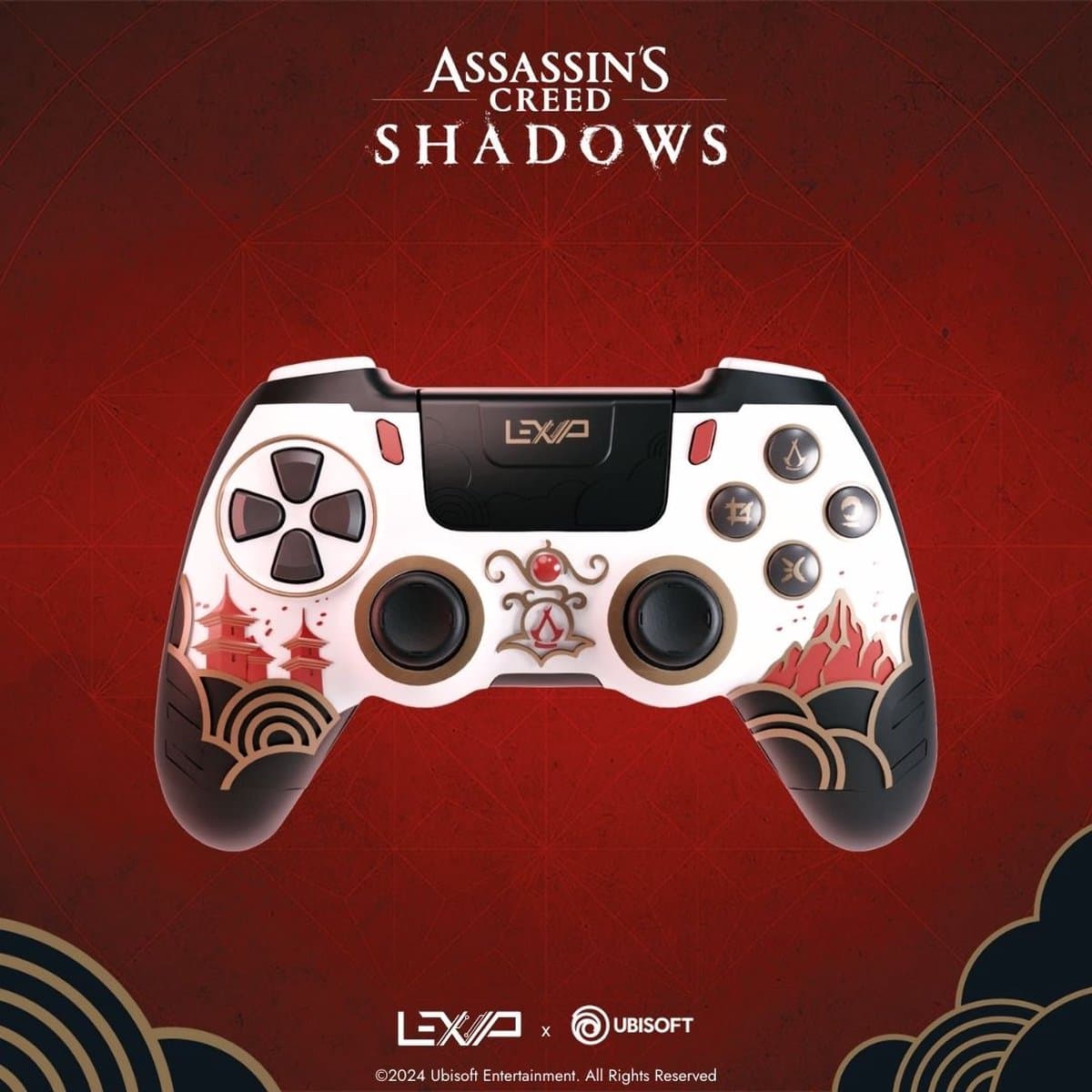 LEXIP X UBISOFT - Assassin's Creed Shadows - Draadloze controller - Exclusief AC Shadows design - bekabeld of draadloos via 2,4 GHz USB dongle - Bluetooth - Geschikt voor PS4, PC, Android, iOS en Nintendo Switch - wit, zwart, rood — afbeelding 1