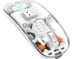 Draadloze Muis voor Laptop en Computer Wit - Bluetooth - Ergonomisch 2.4G - LED Transparant omhulsel - Laptop - Universeel - LED - USB C
