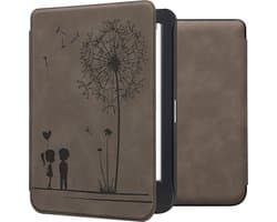 kwmobile e-reader hoesje geschikt voor Kobo Clara BW / Colour hoes - Ereader flip case met standaard - Kunstleren e reader cover - Paardenbloemen Liefde design in grijs
