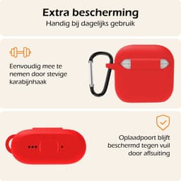 Hoesje - Geschikt voor Apple AirPods 4 / 5 - met Clip - Siliconen Hoes - Silicone Case Cover - Rood — thumbnail 5