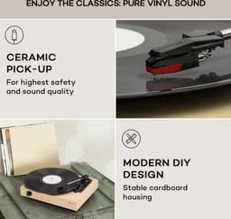 Auna Platenspeler met luidspreker - Doe-het-zelf platenspeler set - Retro - Moderne home audio platenspeler - Vinyl platenspeler - Licht taupe — thumbnail 3