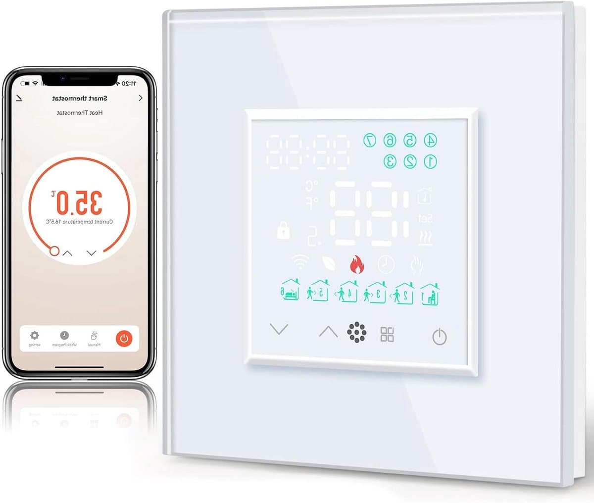 Slimme Thermostaat - Temperatuurregelaar - Verwarming Instellen - App & Spraakbesturing - 8.6 x 8.6 cm - Wit — afbeelding 1