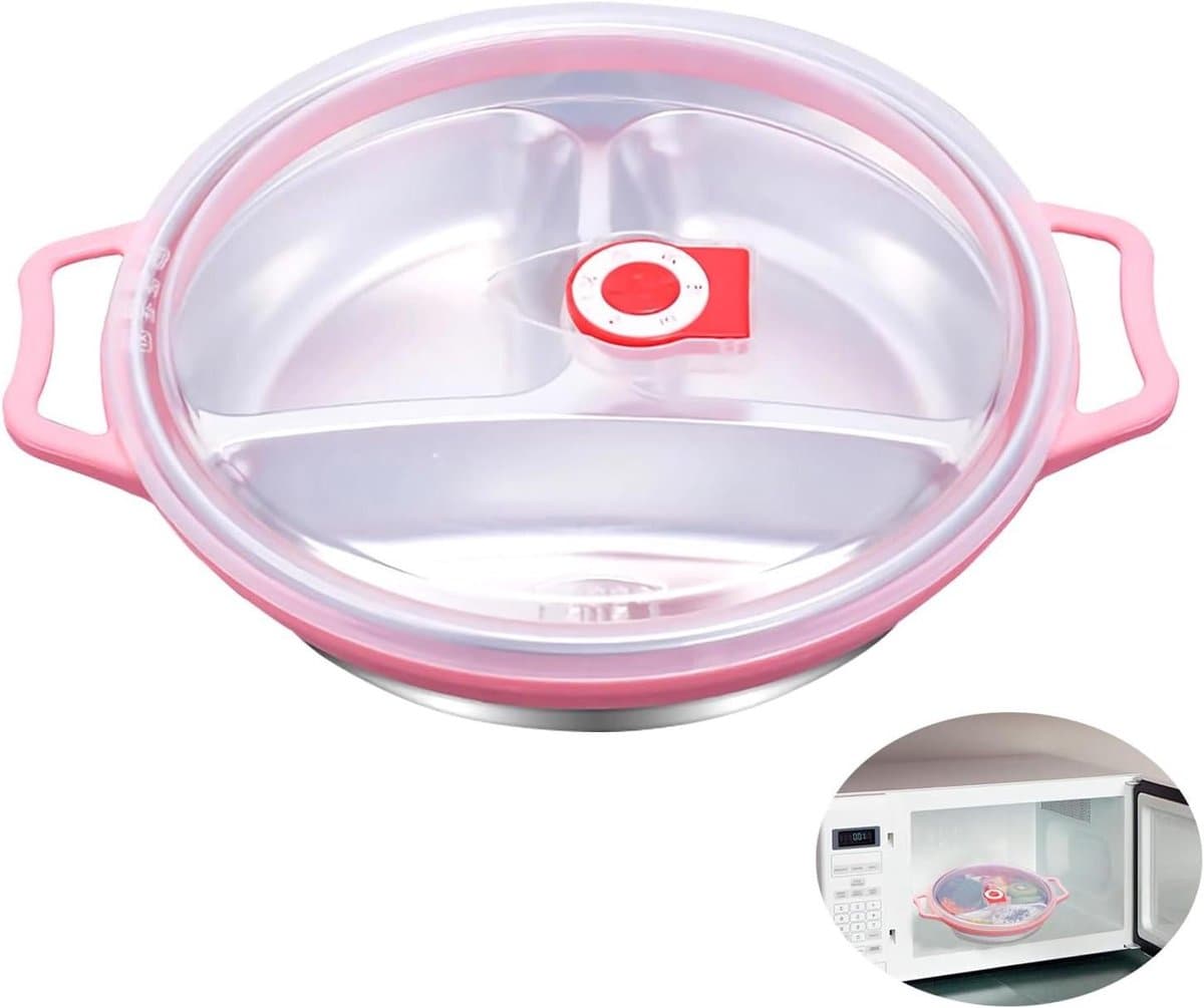 Magnetronschaal met Deksel - Voedselcontainer - Maaltijden Opwarmen - Ventilatie Ontwerp - 22 cm - Roze — afbeelding 1