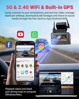 Dashcam - Autocamera Video - Veilige Rit - 4K Resolutie - 2 Inch Display - Blauw — thumbnail 3