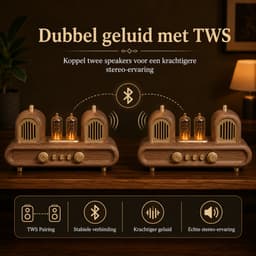 Retro Bluetooth Speaker met Tube Lights - 10W Stereo Geluid - Bluetooth 5.4 - FM Radio - USB - TF - AUX - TWS — thumbnail 3