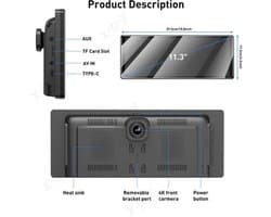 Navigatiesysteem Auto - Dashcam voor auto - GPS Navigatie - Draadloze - 4K DVR - Bluetooth Audio - ADAS Systeem - 11,3" - Achteruitrijcamera - 64TF