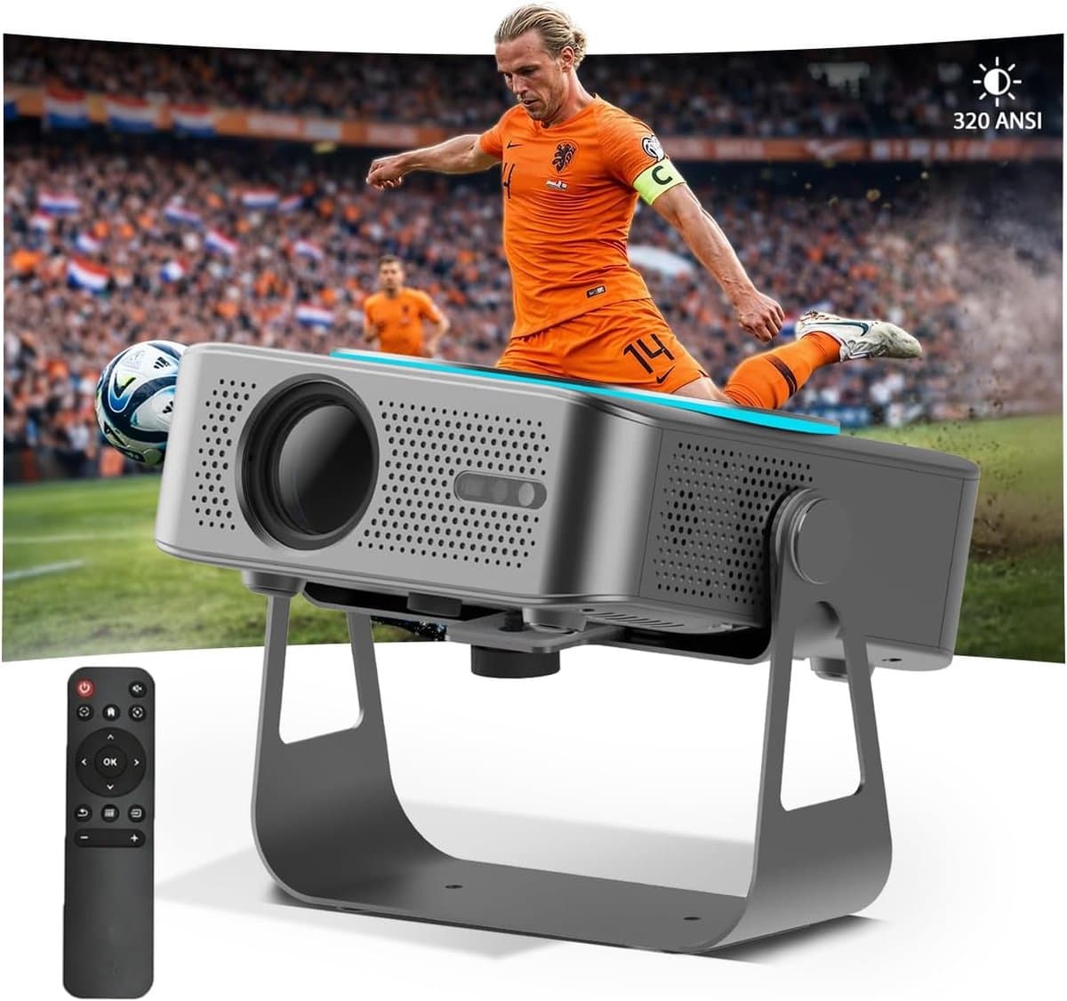 Beamer met WiFi & Bluetooth van MMOBIEL – 1080P, 320 ANSI, 4K Ondersteuning, Automatische Keystone Correctie, 200 Inch – Voor HMDI, USB, iOS & Android – Home Cinema Projector — afbeelding 1